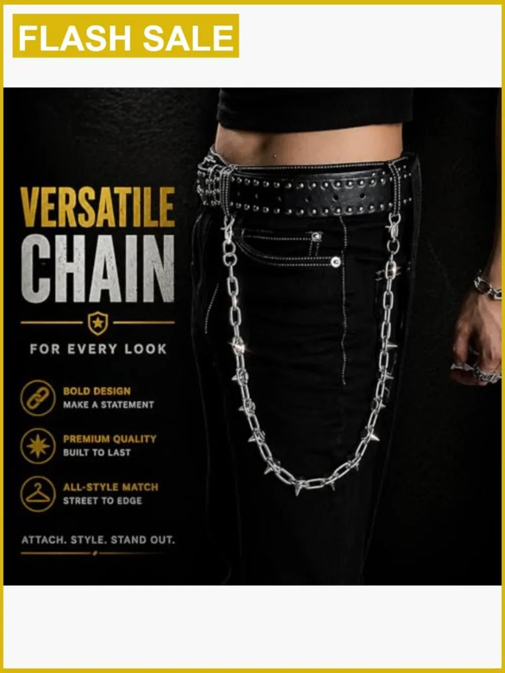 23.6in Spiked Wallet Chain Punk Gothic Heavy Duty Keychain